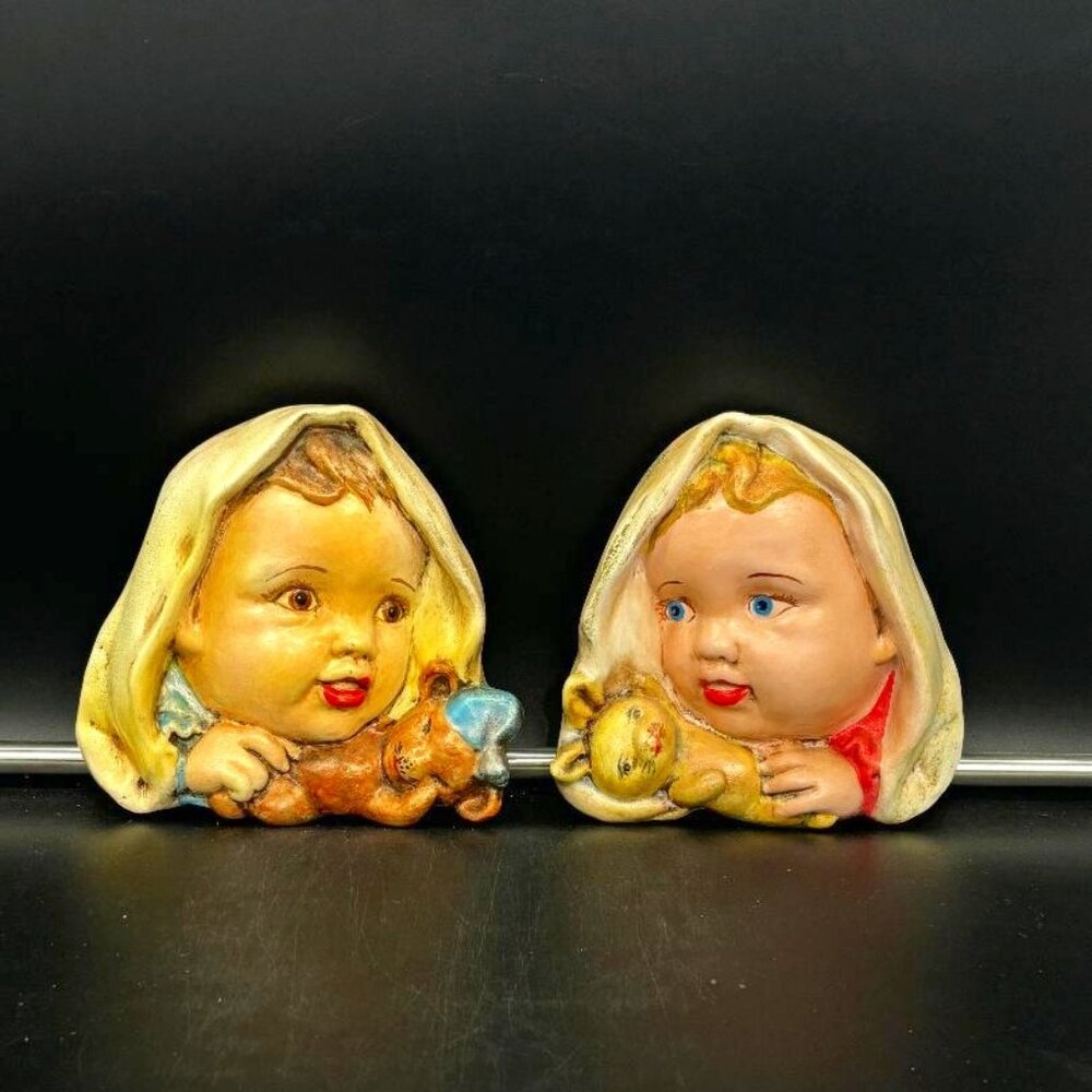 Vintage 1950's Baby Nursery Wall Plaques Enesco Set of Two 6"